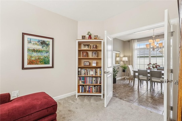 219 Brookside Dr, Cranberry Twp, PA 16066 - sitting room featuring a chandelier, baseboards, and carpet flooring