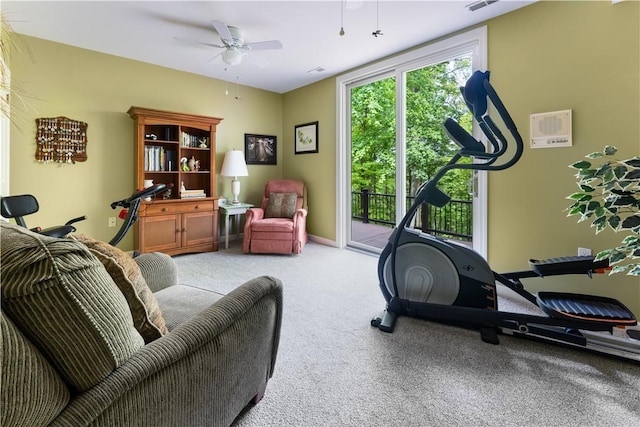 504 Timber Ln, Jefferson Hills, PA 15025 - workout area featuring a ceiling fan and light colored carpet