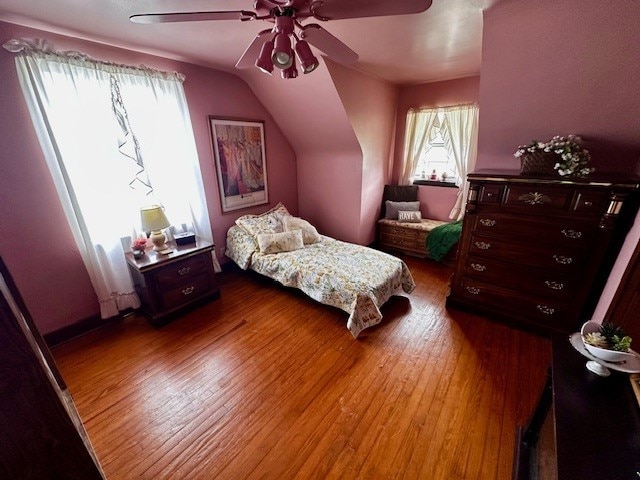 378 Ceylon Rd, Carmichaels/Cumblnd, PA 15320 - bedroom with wood finished floors, ceiling fan, and lofted ceiling