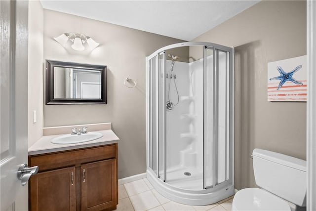 110 Marcur Ln, Center Twp Bea, PA 15061 - bathroom with a stall shower, vanity, tile patterned flooring, and toilet