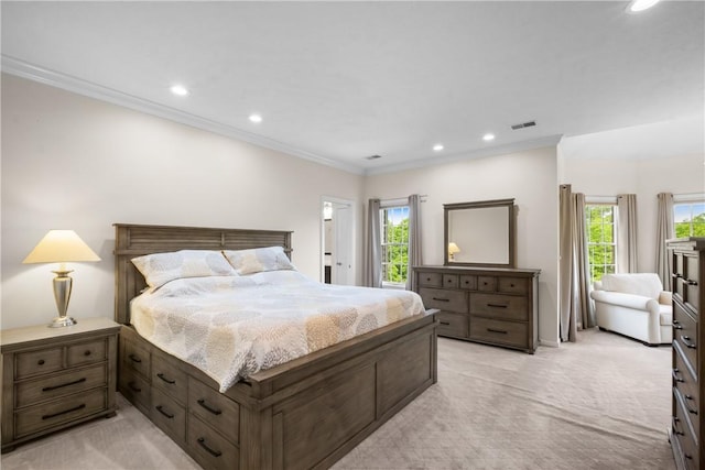 110 Marcur Ln, Center Twp Bea, PA 15061 - bedroom featuring light colored carpet, recessed lighting, and ornamental molding