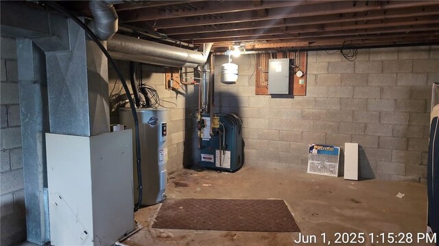 175 Sherman Ave, Waynsbrg/Frankln Twp, PA 15370 - unfinished basement featuring electric water heater, electric panel, and a heating unit