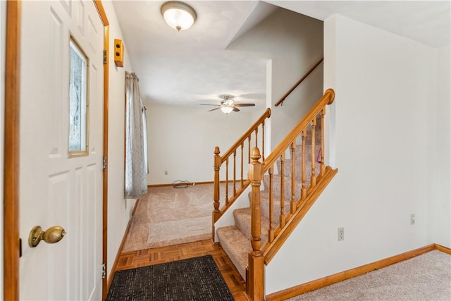 207 Mccartney Dr, Moon/Crescent Twp, PA 15108 - entrance foyer with baseboards, a ceiling fan, stairs, and carpet