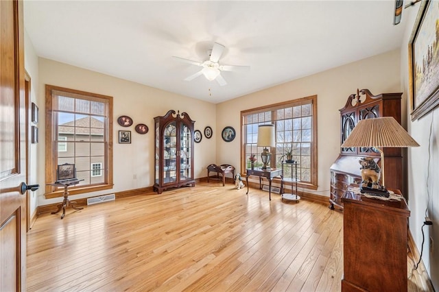 127 Chelsea Dr, Unity Twp, PA 15650 - sitting room with ceiling fan, light wood finished floors, and plenty of natural light