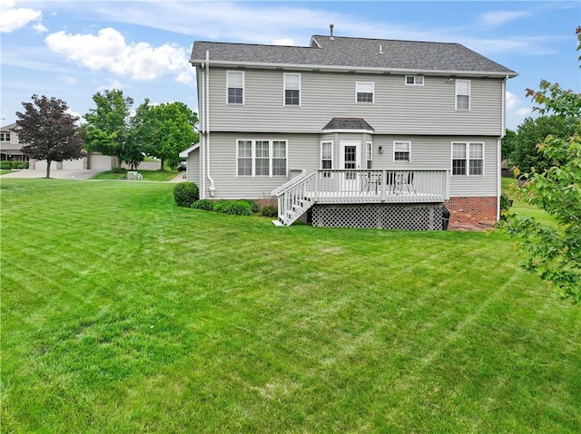 115 Lawrence Dr, Brighton Twp, PA 15009 - rear view of house featuring a wooden deck, a yard, and a shingled roof
