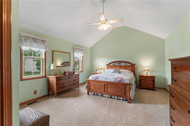 115 Lawrence Dr, Brighton Twp, PA 15009 - bedroom with vaulted ceiling, light carpet, a ceiling fan, and baseboards