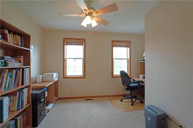 115 Lawrence Dr, Brighton Twp, PA 15009 - office area with light carpet, ceiling fan, and baseboards