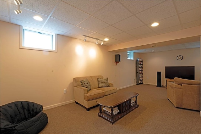 115 Lawrence Dr, Brighton Twp, PA 15009 - living area with carpet floors, baseboards, recessed lighting, and track lighting