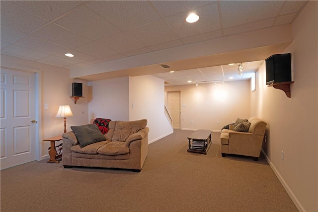 115 Lawrence Dr, Brighton Twp, PA 15009 - carpeted living area with baseboards, a paneled ceiling, and recessed lighting