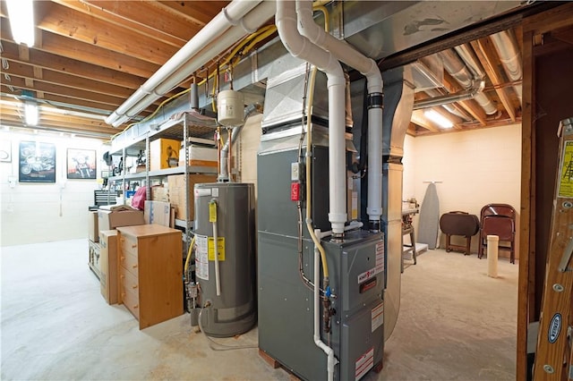 115 Lawrence Dr, Brighton Twp, PA 15009 - unfinished below grade area featuring water heater, heating unit, and concrete block wall