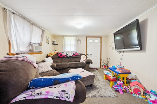 1230 Frank Ave, Jeannette, PA 15644 - living room with carpet, crown molding, and cooling unit
