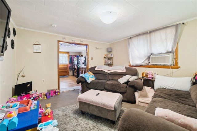 1230 Frank Ave, Jeannette, PA 15644 - living area featuring crown molding, cooling unit, and carpet floors