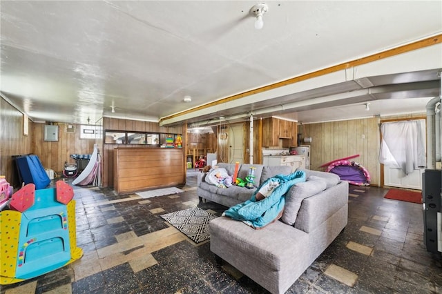 1230 Frank Ave, Jeannette, PA 15644 - living room featuring wooden walls and tile patterned floors