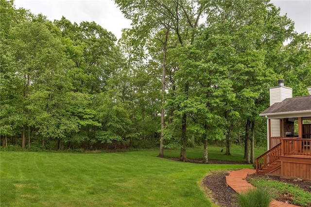 929 White Water, Adams Twp, PA 16046 - view of green lawn with stairs and view of scattered trees