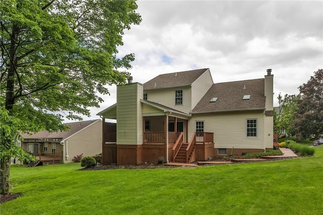 929 White Water, Adams Twp, PA 16046 - back of property with a chimney, a lawn, a shingled roof, and stairway