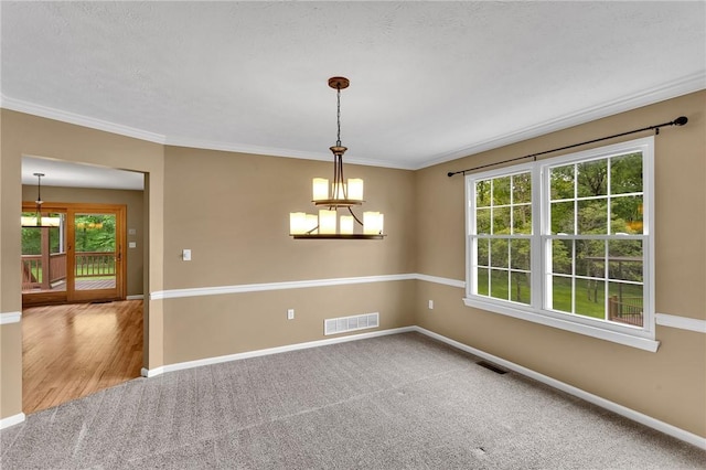 929 White Water, Adams Twp, PA 16046 - spare room with a chandelier, carpet floors, baseboards, and ornamental molding