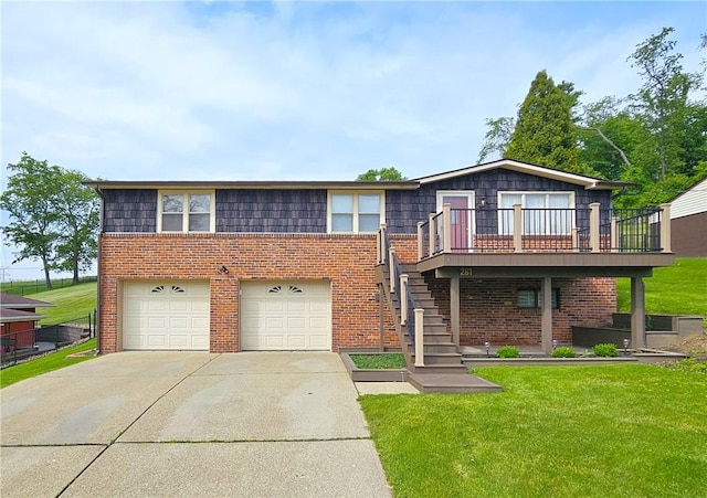 261 Lacock St, Canton Twp, PA 15301 - view of front of home featuring driveway, brick siding, a front yard, and a deck