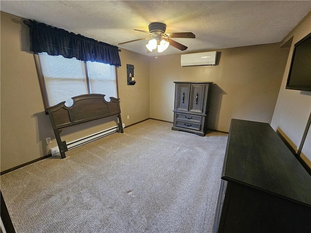 261 Lacock St, Canton Twp, PA 15301 - bedroom featuring a wall mounted AC, light carpet, a textured ceiling, a ceiling fan, and baseboards