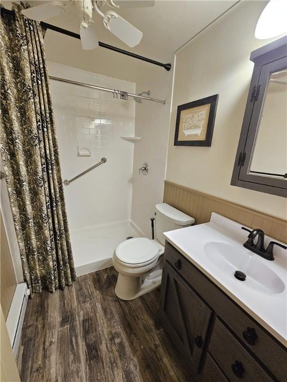 261 Lacock St, Canton Twp, PA 15301 - full bath featuring a shower stall, wainscoting, toilet, vanity, and wood finished floors