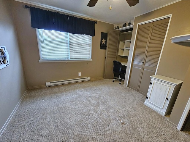 261 Lacock St, Canton Twp, PA 15301 - unfurnished bedroom featuring a baseboard radiator, carpet flooring, a desk, ornamental molding, and baseboards