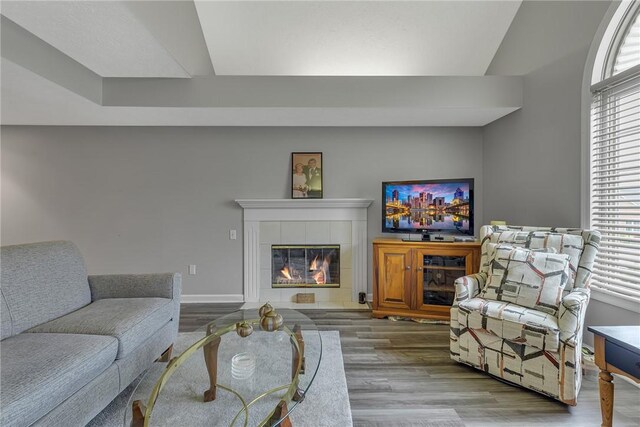 127 Crosswynds Unit 127, Chippewa Twp, PA 15010 - living area featuring wood finished floors, healthy amount of natural light, and a fireplace