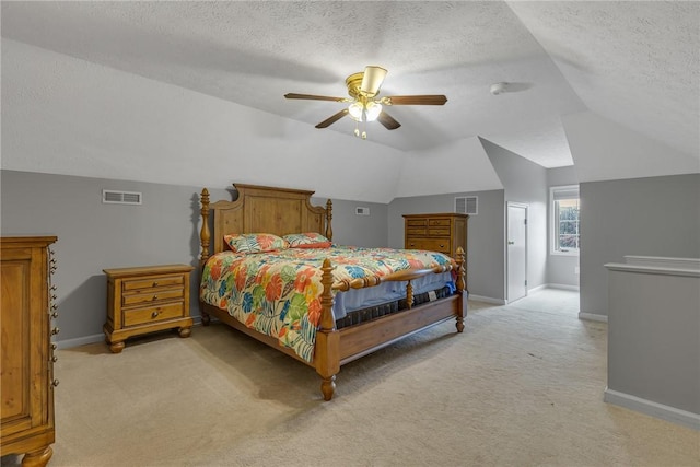 127 Crosswynds Unit 127, Chippewa Twp, PA 15010 - bedroom featuring lofted ceiling, light carpet, baseboards, a textured ceiling, and a ceiling fan