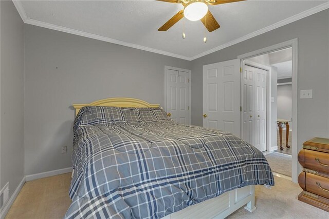 127 Crosswynds Unit 127, Chippewa Twp, PA 15010 - carpeted bedroom with baseboards, ornamental molding, and a ceiling fan