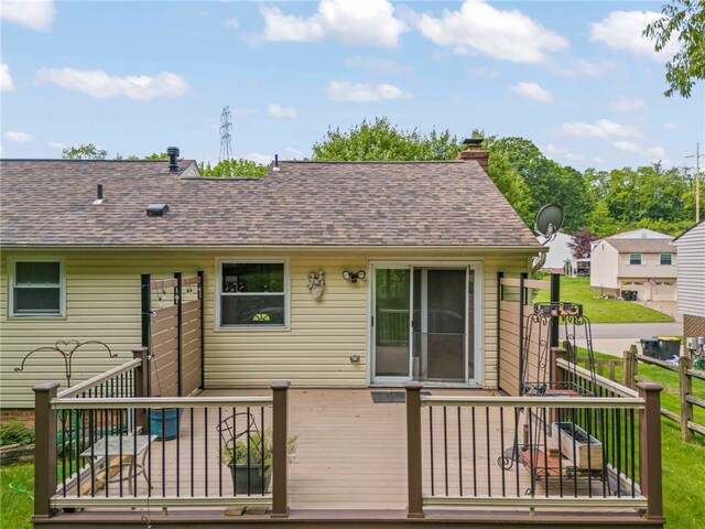 344 Fruitwood Dr, Bethel Park, PA 15102 - back of house with a wooden deck, a chimney, and roof with shingles