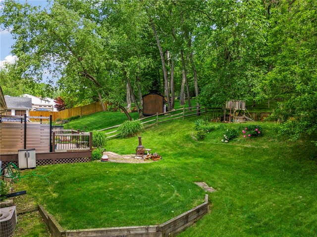 344 Fruitwood Dr, Bethel Park, PA 15102 - view of yard with a deck and central AC unit