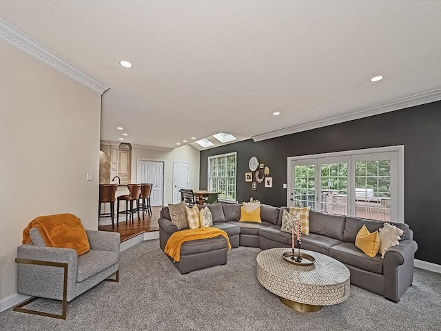 906 Big Bear Ct, Adams Twp, PA 15044 - carpeted living room with ornamental molding, recessed lighting, and baseboards