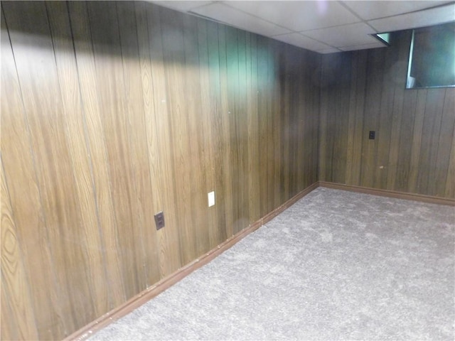 2300 Fairland St, Overbrook, PA 15210 - finished below grade area with wood walls, carpet flooring, and a drop ceiling