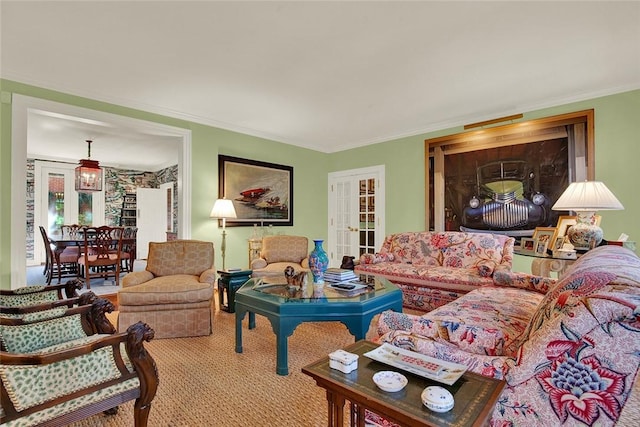 222 Schenley Rd, Squirrel Hill, PA 15217 - carpeted living room featuring french doors and ornamental molding