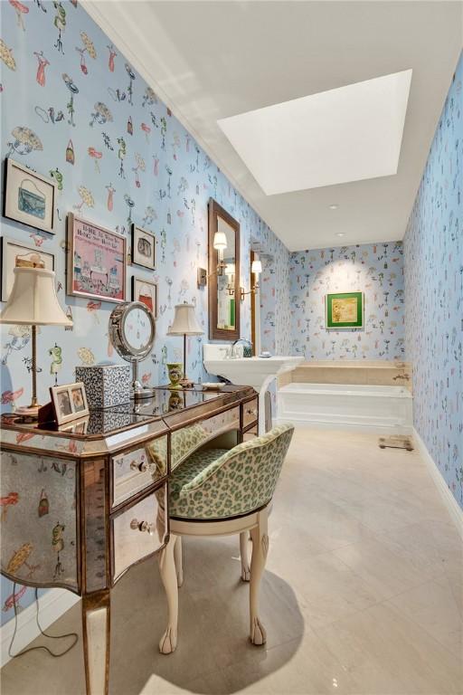 222 Schenley Rd, Squirrel Hill, PA 15217 - corridor with wallpapered walls and a skylight