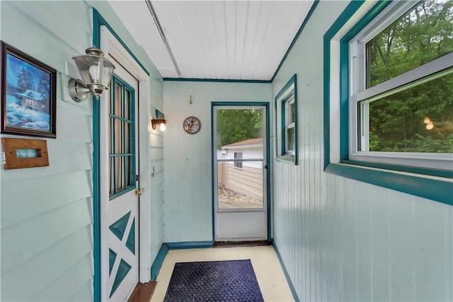 427 Harpers Ferry Rd, North Sewickley Twp, PA 15010 - doorway featuring wood walls and wood ceiling