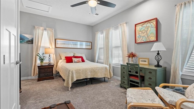155 Bucktail Dr, Cranberry Twp, PA 16066 - bedroom with attic access, carpet flooring, baseboards, and a ceiling fan