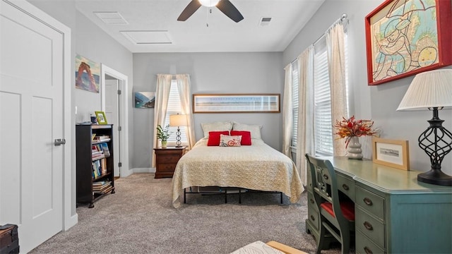 155 Bucktail Dr, Cranberry Twp, PA 16066 - bedroom featuring light colored carpet, ceiling fan, and attic access