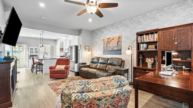 155 Bucktail Dr, Cranberry Twp, PA 16066 - living room with a ceiling fan, light wood finished floors, and recessed lighting