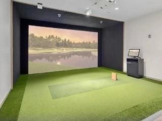155 Bucktail Dr, Cranberry Twp, PA 16066 - recreation room with golf simulator, carpet floors, track lighting, and baseboards