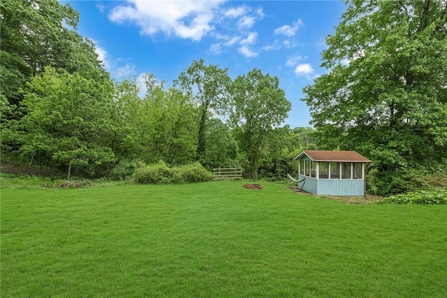1369 Old Pulaski Rd, Neshannock Twp, PA 16105 - view of yard with a sunroom and a forest view