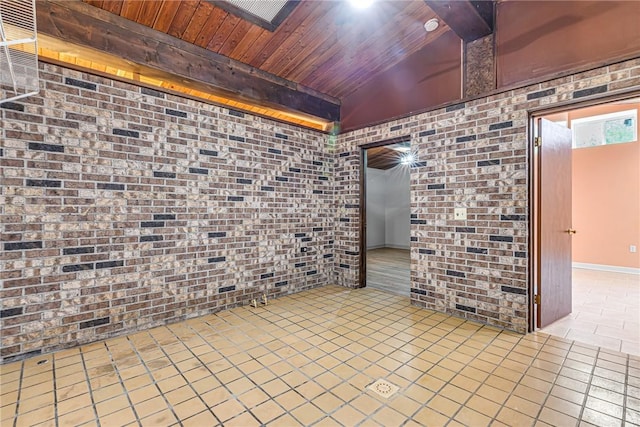 1369 Old Pulaski Rd, Neshannock Twp, PA 16105 - tiled empty room with wooden ceiling and brick wall