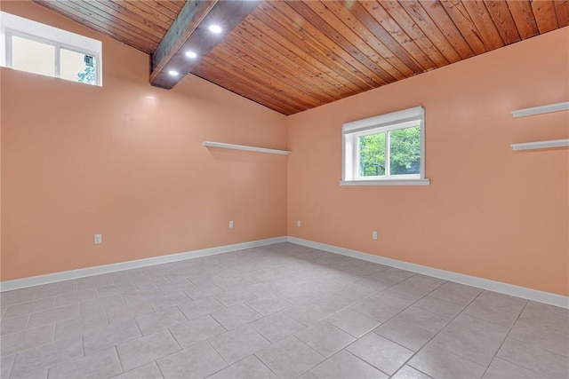 1369 Old Pulaski Rd, Neshannock Twp, PA 16105 - empty room featuring wood ceiling, vaulted ceiling, baseboards, and light tile patterned floors