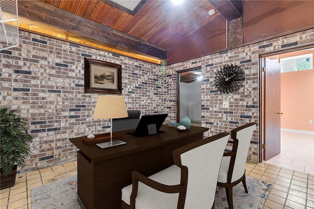 1369 Old Pulaski Rd, Neshannock Twp, PA 16105 - office space with light tile patterned floors, wooden ceiling, and brick wall