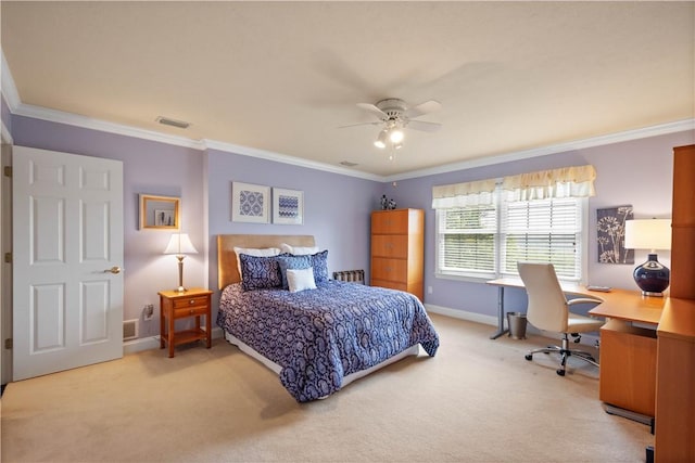 409 Foxwood Ln, Scott Twp Sal, PA 15220 - bedroom featuring ornamental molding, carpet, a desk, baseboards, and ceiling fan