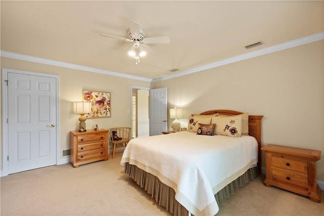 409 Foxwood Ln, Scott Twp Sal, PA 15220 - bedroom featuring crown molding, light colored carpet, and a ceiling fan