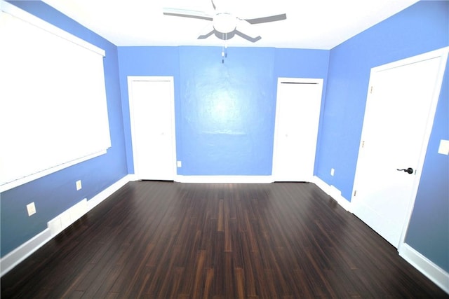 3640 Massachusetts Ave, Brighton Heights, PA 15212 - unfurnished bedroom with baseboards, dark wood-style flooring, and a ceiling fan