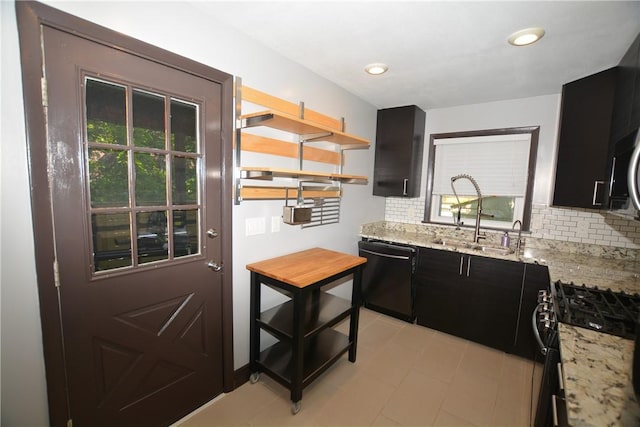 3640 Massachusetts Ave, Brighton Heights, PA 15212 - kitchen with black appliances, backsplash, light stone countertops, plenty of natural light, and recessed lighting