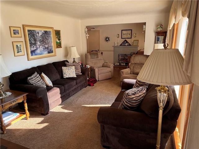 2122 Elizabeth Ct, Export, PA 15632 - carpeted living room featuring a brick fireplace