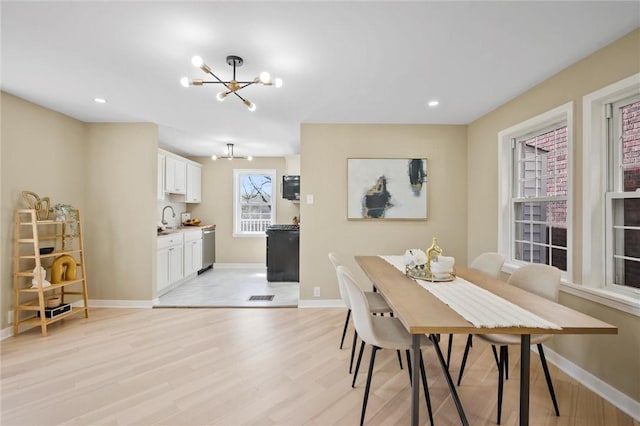 362 Marshall Ave, Observatory Hill, PA 15214 - dining room featuring a chandelier, light wood finished floors, baseboards, and recessed lighting