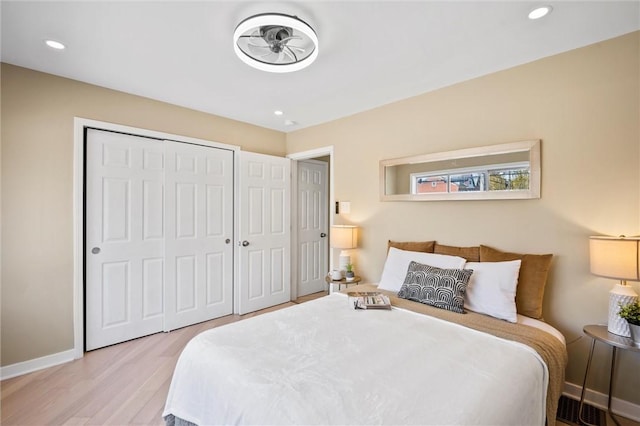 362 Marshall Ave, Observatory Hill, PA 15214 - bedroom with wood finished floors, baseboards, a closet, and recessed lighting