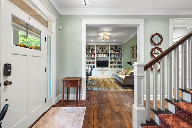 1575 Parkview Blvd, Squirrel Hill, PA 15217 - entryway with stairs, wood-type flooring, ornamental molding, and baseboards